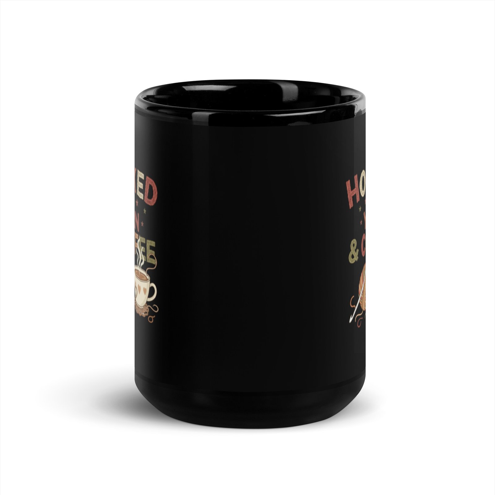 “hooked on yarn and coffee” mug – funny crochet quote cup for yarn lovers black glossy mug “hooked on yarn and coffee” mug – funny crochet quote cup for yarn lovers black glossy mug