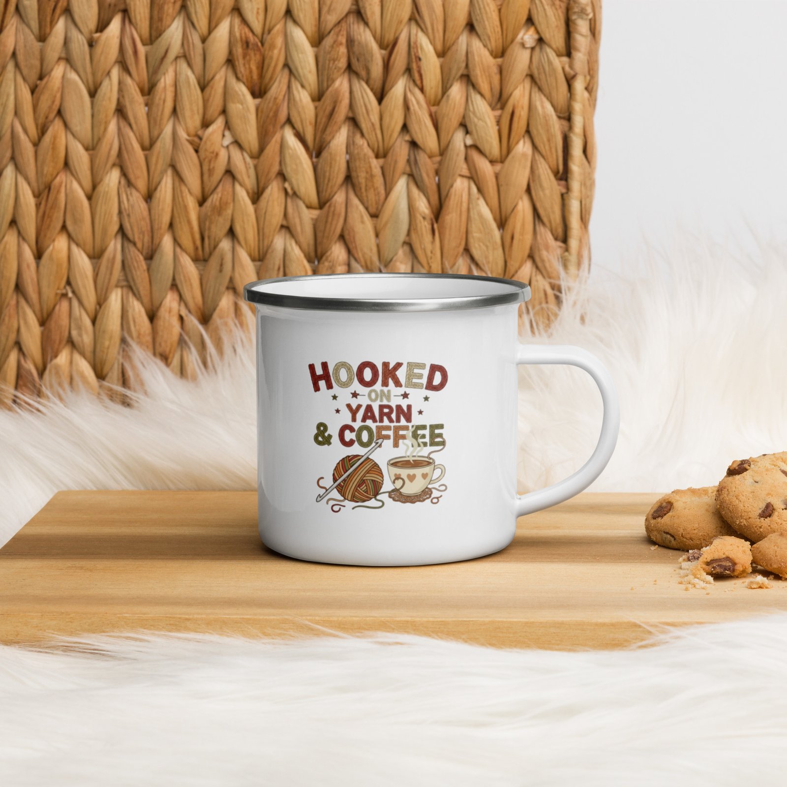 “hooked on yarn and coffee” mug – funny crochet quote cup for yarn lovers enamel mug “hooked on yarn and coffee” mug – funny crochet quote cup for yarn lovers enamel mug