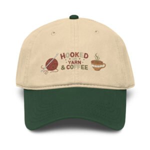 hooked on yarn and coffee hat – cozy crochet lover garment washed baseball cap