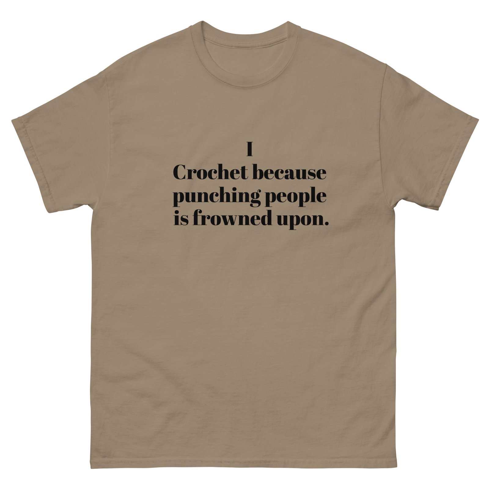 “i crochet because punching people is frowned upon” t shirt “i crochet because punching people is frowned upon” t shirt