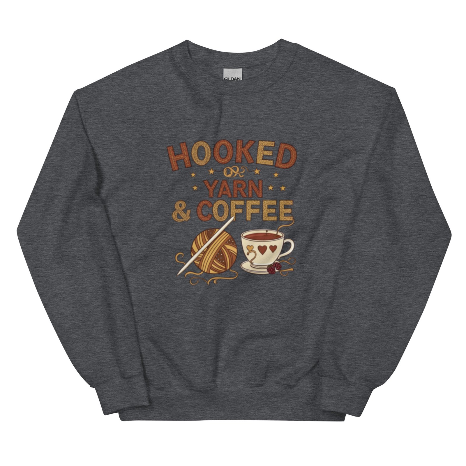 “hooked on yarn and coffee” sweatshirt – cozy crochet quote pullover for yarn lovers “hooked on yarn and coffee” sweatshirt – cozy crochet quote pullover for yarn lovers