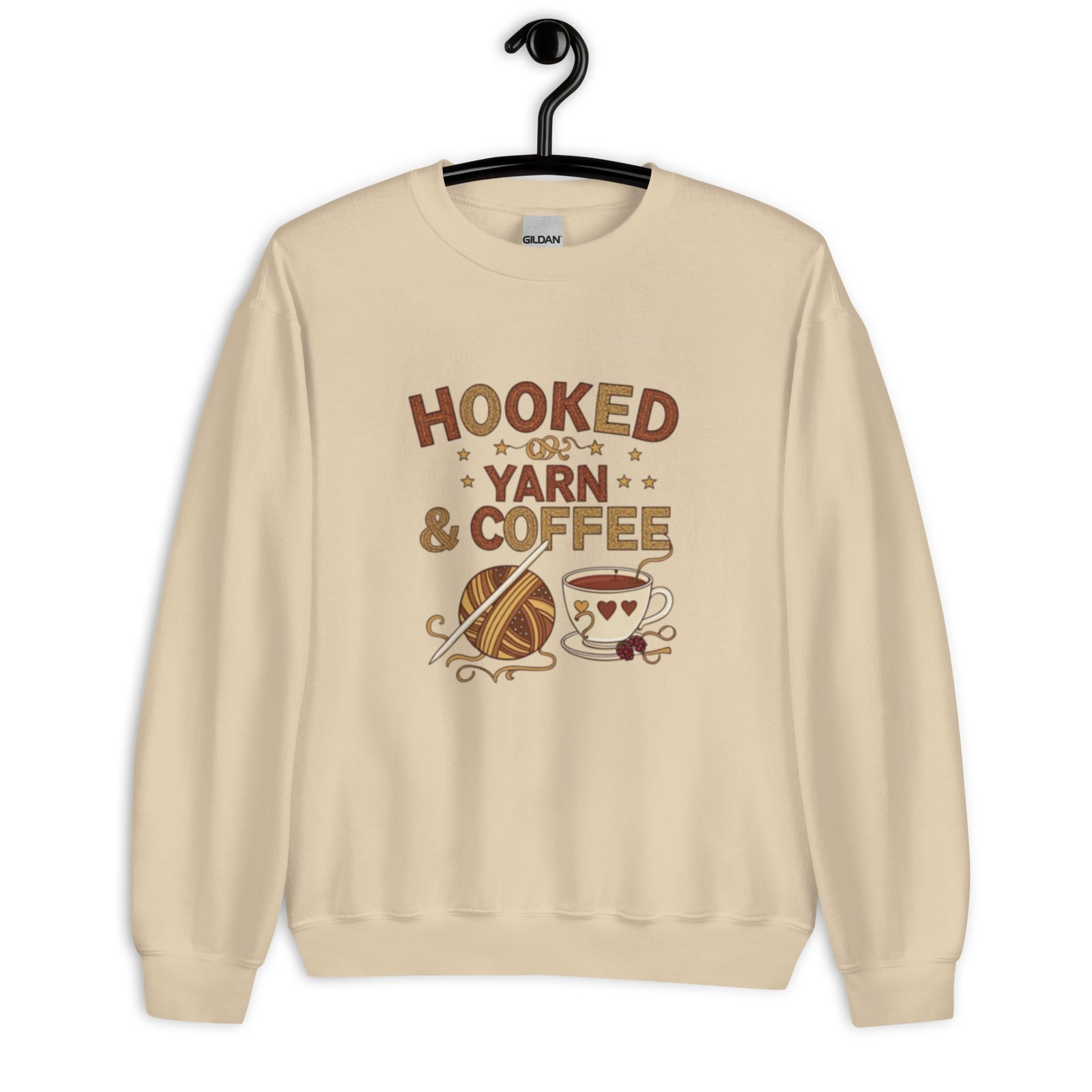 “hooked on yarn and coffee” sweatshirt – cozy crochet quote pullover for yarn lovers “hooked on yarn and coffee” sweatshirt – cozy crochet quote pullover for yarn lovers