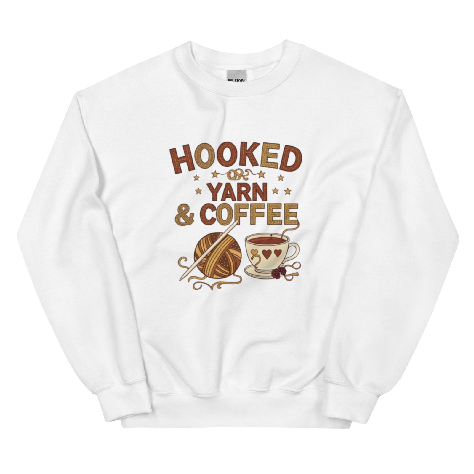 “hooked on yarn and coffee” sweatshirt – cozy crochet quote pullover for yarn lovers “hooked on yarn and coffee” sweatshirt – cozy crochet quote pullover for yarn lovers