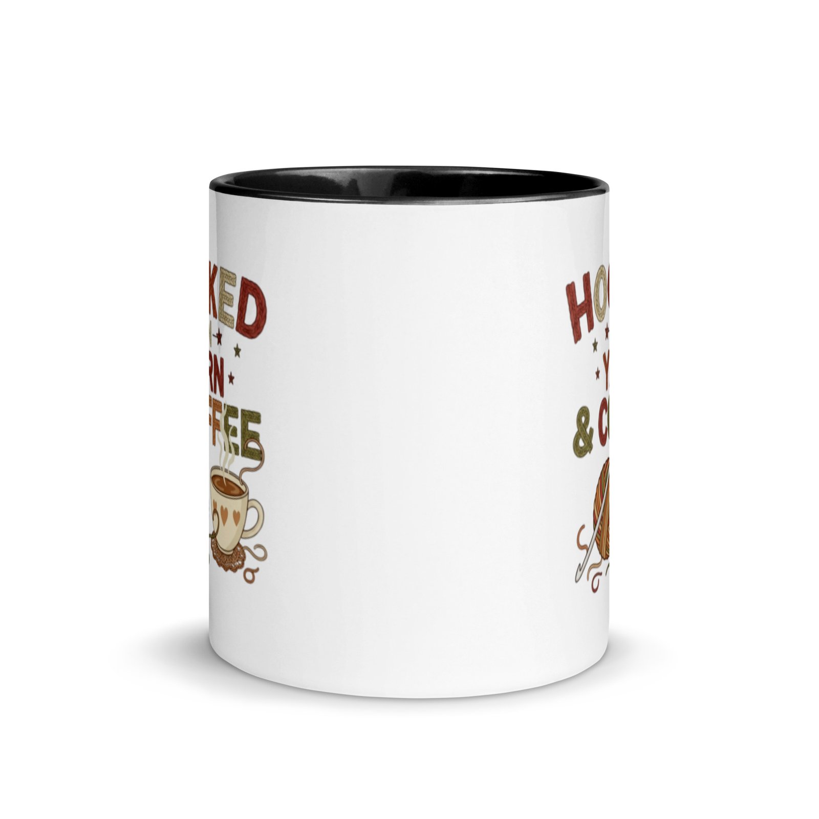 “hooked on yarn and coffee” mug – funny crochet quote cup for yarn lovers mug with color inside “hooked on yarn and coffee” mug – funny crochet quote cup for yarn lovers mug with color inside