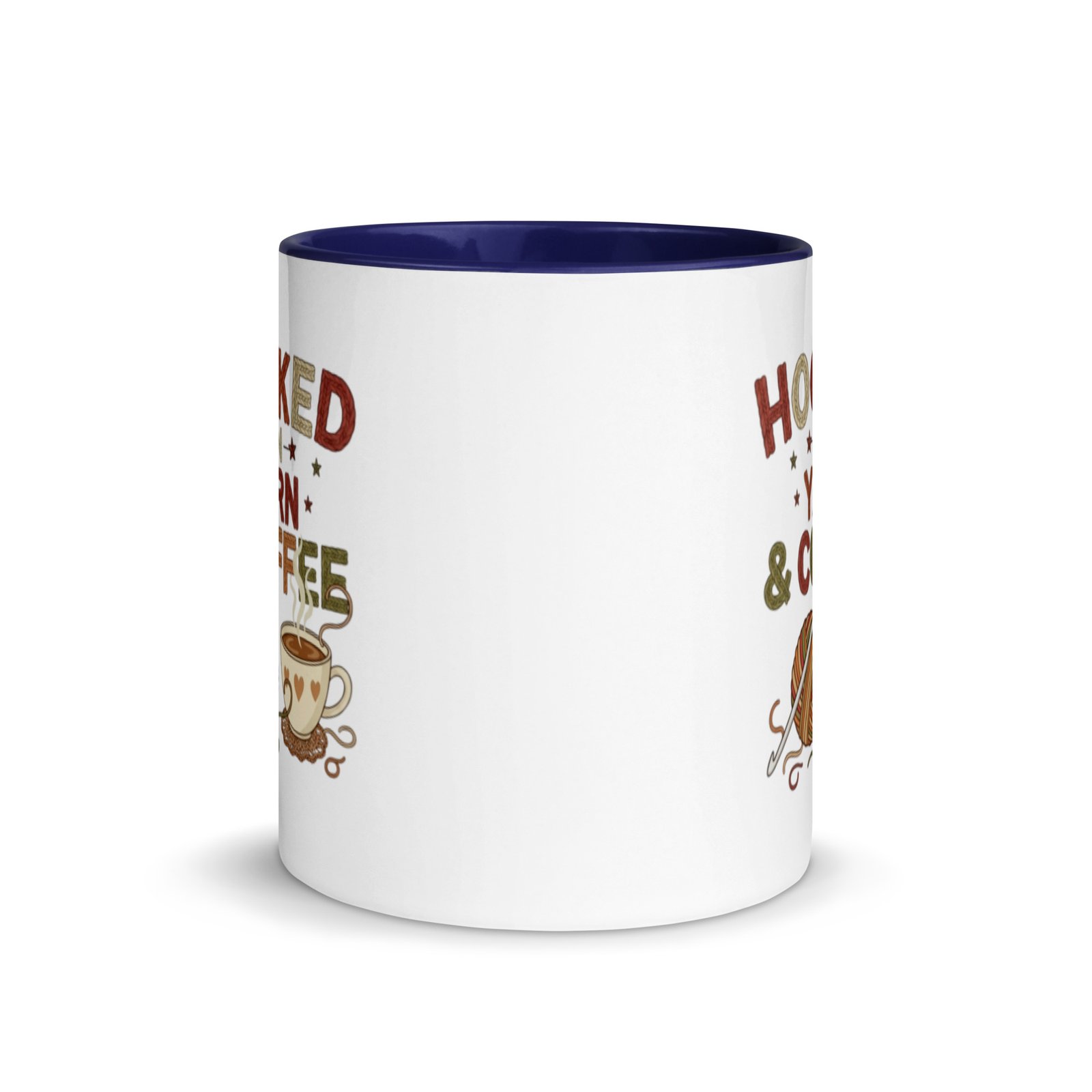 “hooked on yarn and coffee” mug – funny crochet quote cup for yarn lovers mug with color inside “hooked on yarn and coffee” mug – funny crochet quote cup for yarn lovers mug with color inside