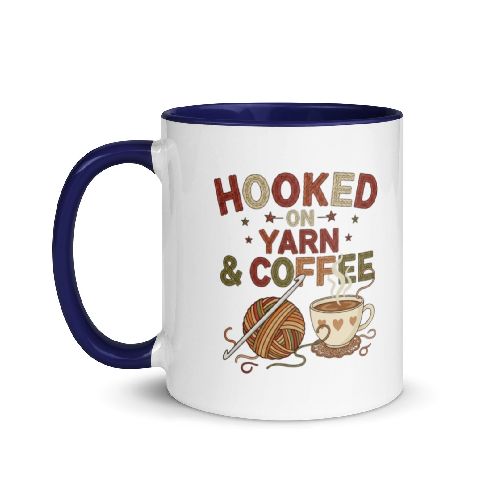“hooked on yarn and coffee” mug – funny crochet quote cup for yarn lovers mug with color inside “hooked on yarn and coffee” mug – funny crochet quote cup for yarn lovers mug with color inside