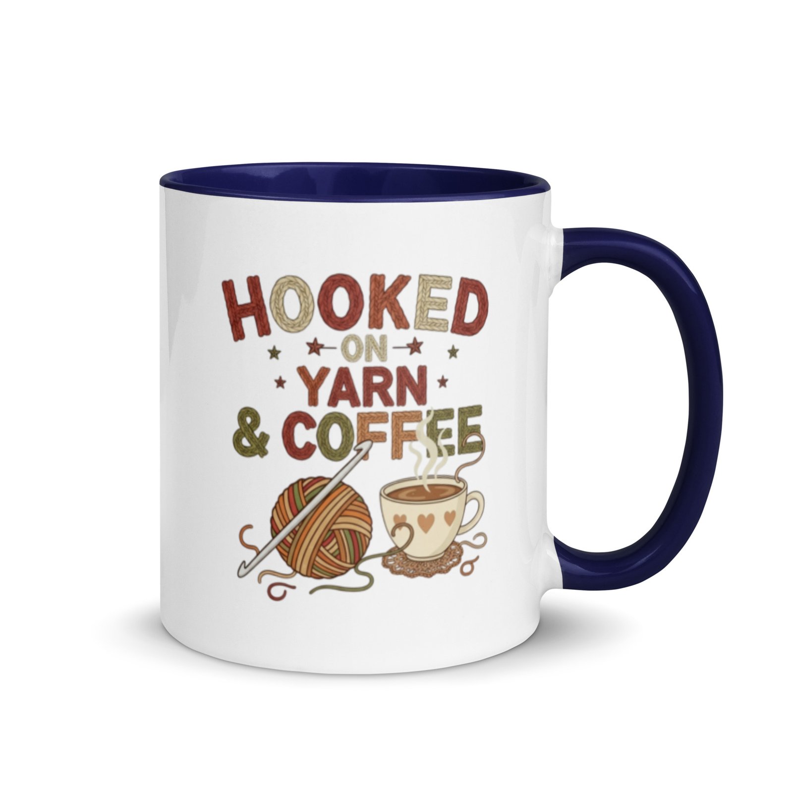 “hooked on yarn and coffee” mug – funny crochet quote cup for yarn lovers mug with color inside “hooked on yarn and coffee” mug – funny crochet quote cup for yarn lovers mug with color inside