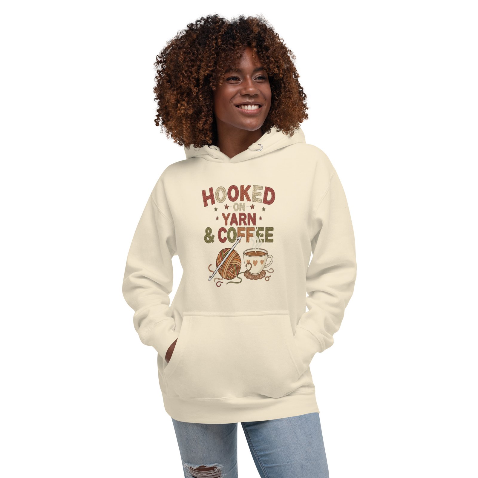 “hooked on yarn and coffee” sweatshirt – cozy crochet quote unisex hoodie for yarn lovers “hooked on yarn and coffee” sweatshirt – cozy crochet quote unisex hoodie for yarn lovers
