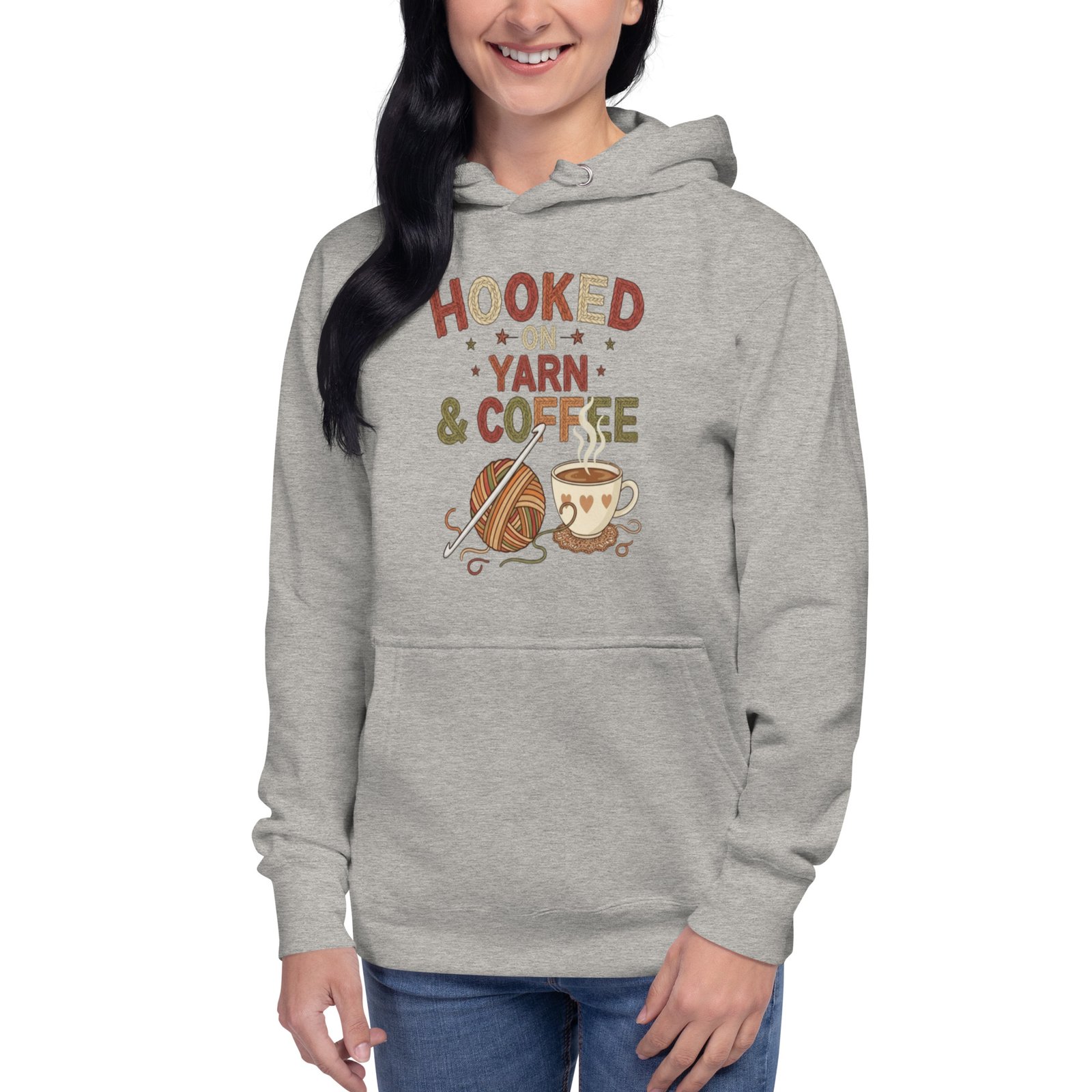 “hooked on yarn and coffee” sweatshirt – cozy crochet quote unisex hoodie for yarn lovers “hooked on yarn and coffee” sweatshirt – cozy crochet quote unisex hoodie for yarn lovers