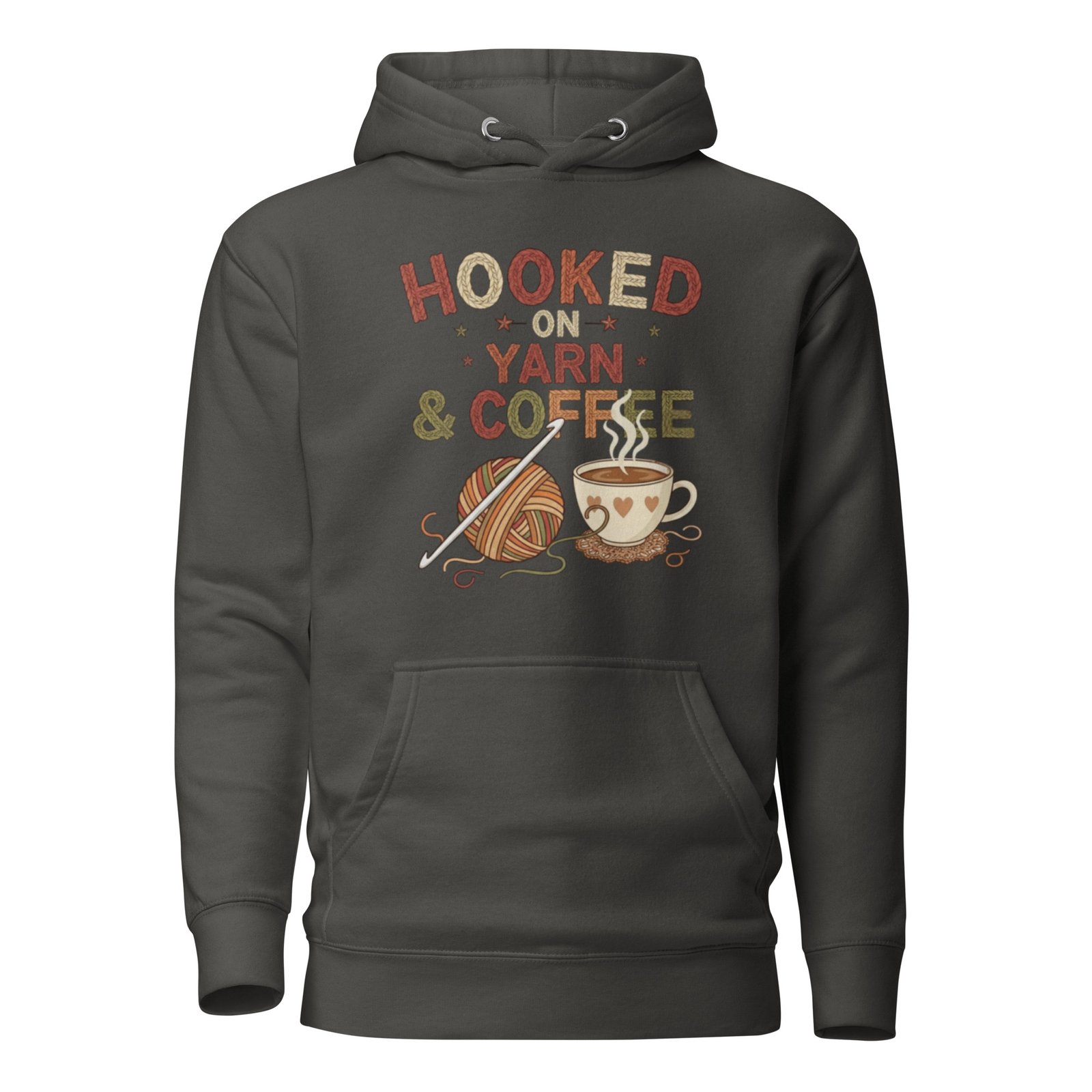 “hooked on yarn and coffee” sweatshirt – cozy crochet quote unisex hoodie for yarn lovers “hooked on yarn and coffee” sweatshirt – cozy crochet quote unisex hoodie for yarn lovers
