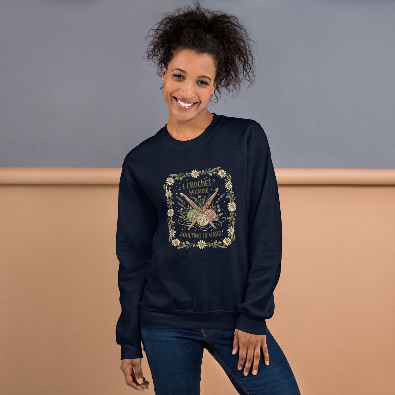 “i crochet because adulting is hard” unisex sweatshirt – cozy classic crewneck “i crochet because adulting is hard” unisex sweatshirt – cozy classic crewneck