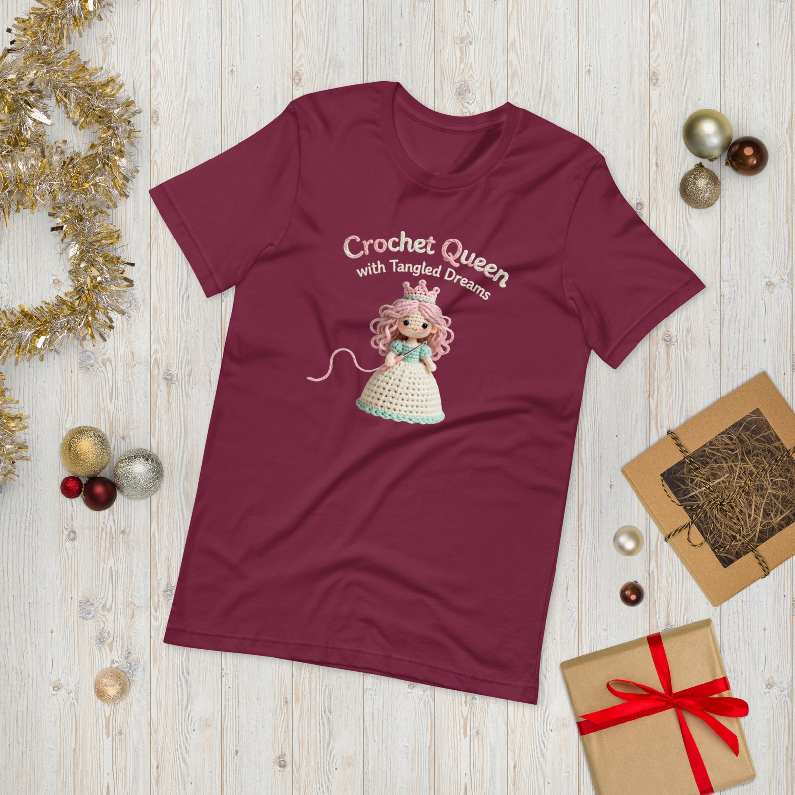 “crochet queen with tangled dreams” – trendy unisex t shirt for the modern yarn royalty “crochet queen with tangled dreams” – trendy unisex t shirt for the modern yarn royalty
