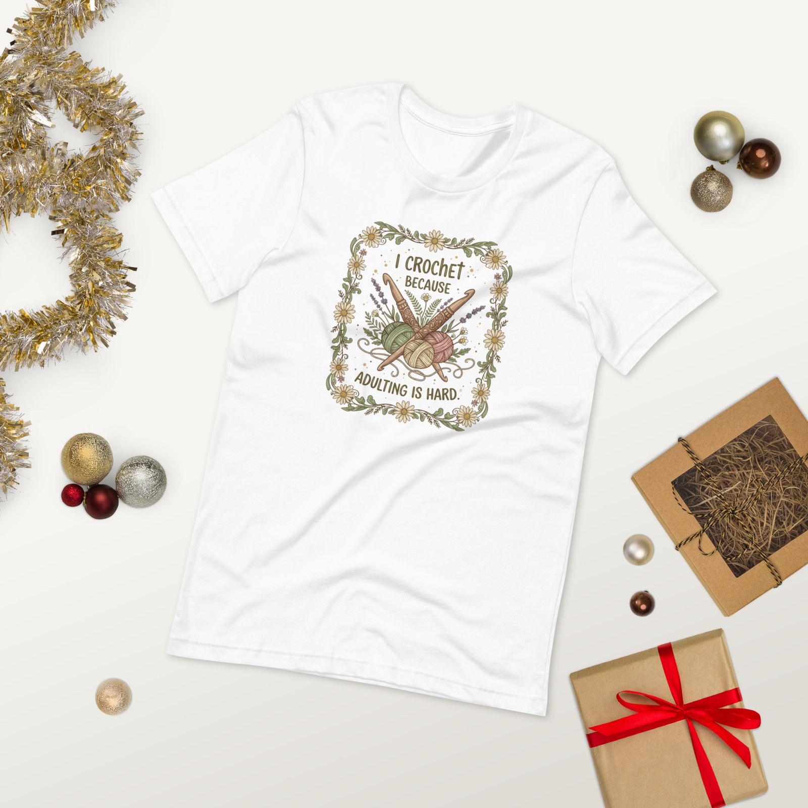 “i crochet because adulting is hard” unisex t shirt – soft pre‑shrunk cotton tee “i crochet because adulting is hard” unisex t shirt – soft pre‑shrunk cotton tee